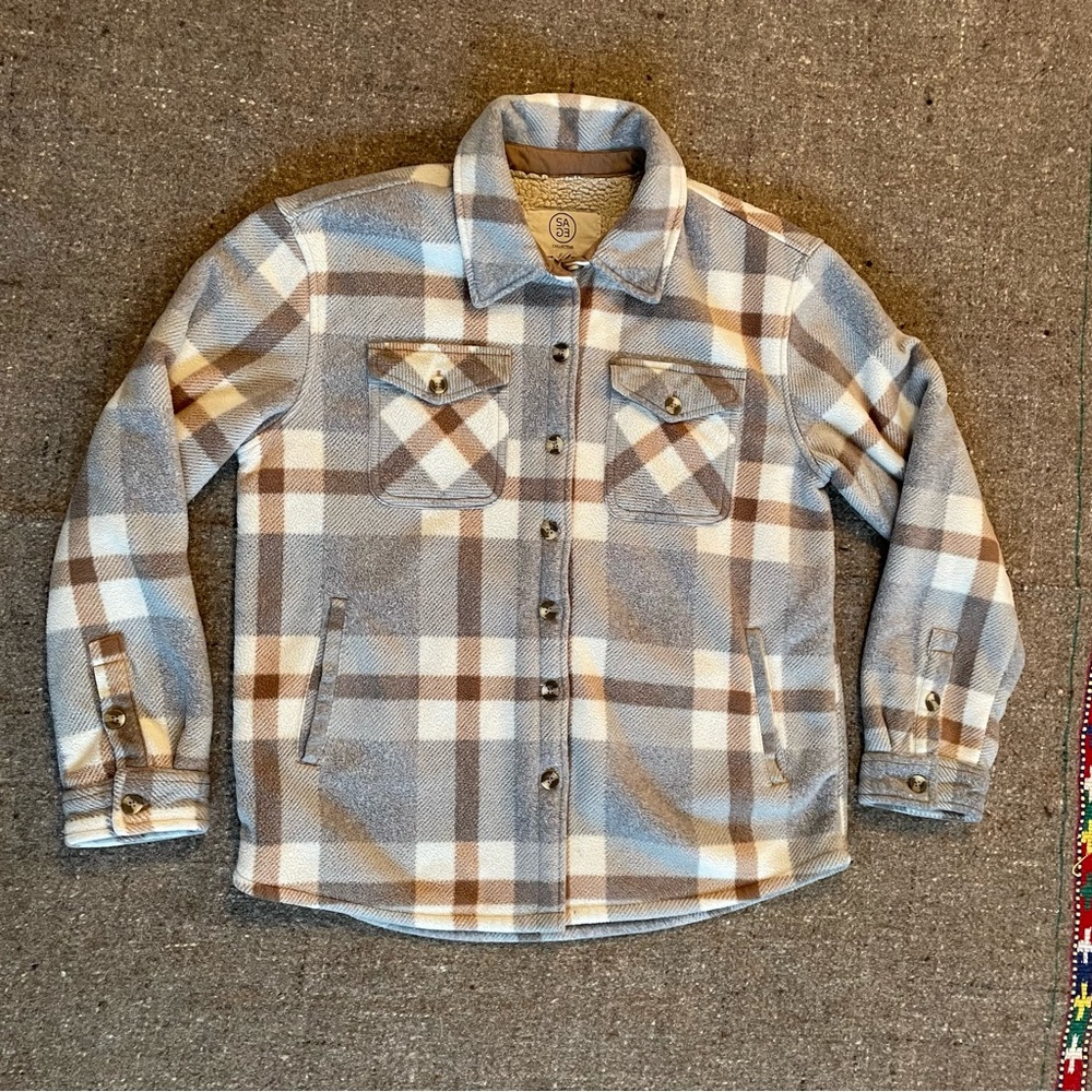 Sage Sherpa lined fleece shacket